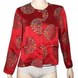 VINTAGE April Cornell Silk Embroidered Jacket Oriental Medallion Print Medium